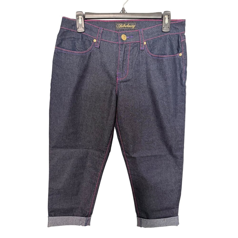 Fabulosity Capri Jeans Blue with Purple Thread and Beads Womans 9